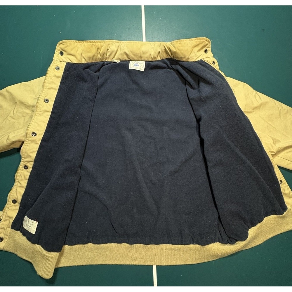Vintage 70s Izod Lacoste Bomber Jacket Mens XL Beige Fleece Lined Packable Hood - Picture 14 of 16